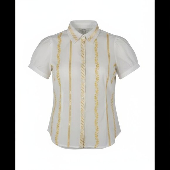 Zoey & Leeio White Button Down Blouse – Women’s Size M Puff Sleeve Stripe NWT - Picture 1 of 7